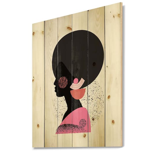 Designart - Ethnic Geometric Silhouette of Afro American I - Modern Print on Natural Pine Wood